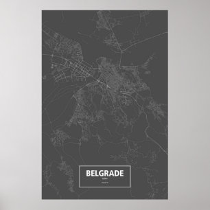 Affiche Belgrade, Serbie (blanc sur noir)