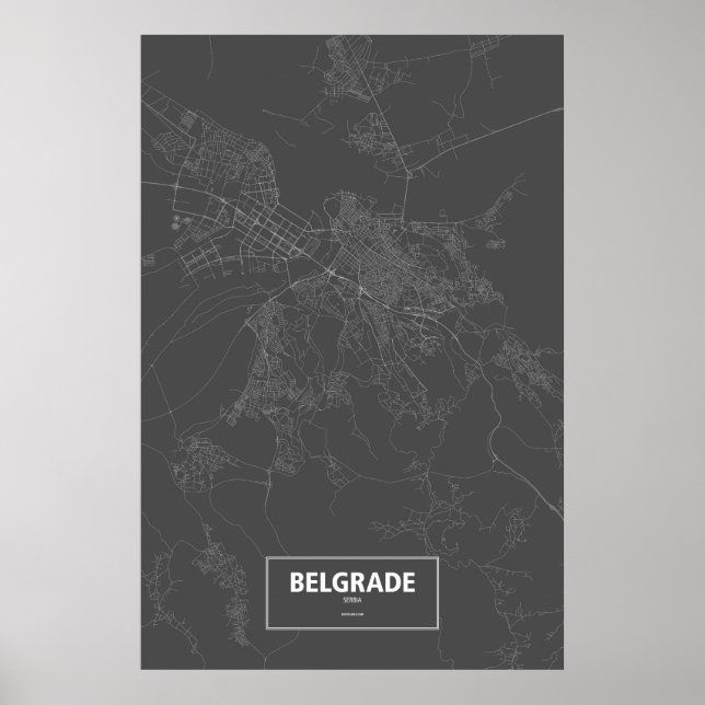 Affiche Belgrade, Serbie (blanc sur noir) (Devant)