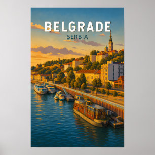 Affiche Belgrade Serbie Illustration Voyage Art Vintage