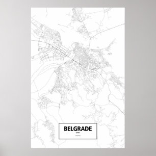 Affiche Belgrade, Serbie (noir sur blanc)
