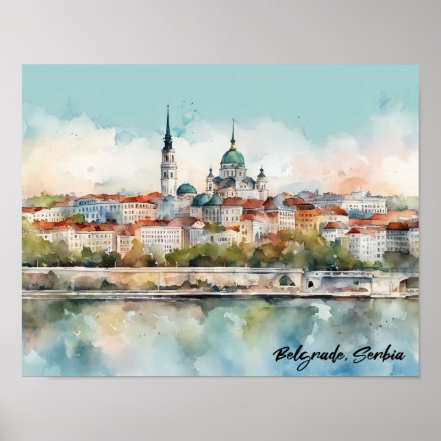 Affiche Belgrade Serbie Silhouette Aquarelle Peinture (Devant)