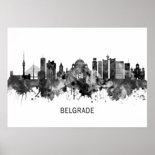 Affiche Belgrade Serbie Skyline BW