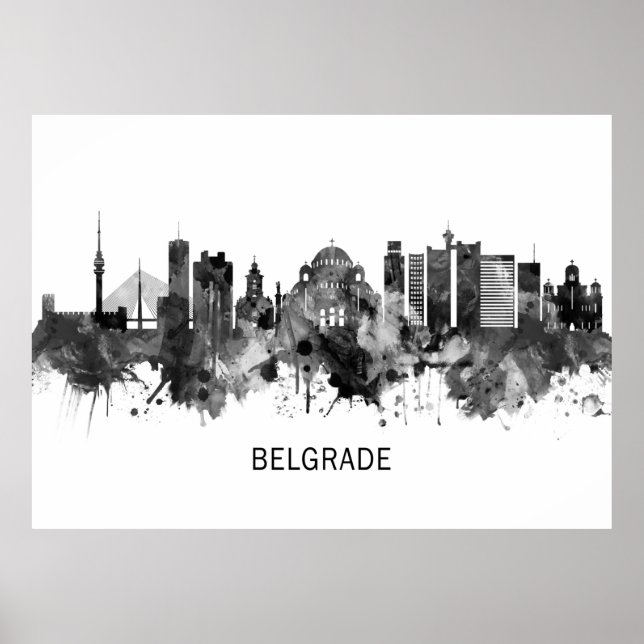Affiche Belgrade Serbie Skyline BW (Devant)