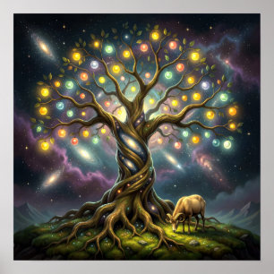Affiche Bélier et Arbre de Vie parmi les étoiles et les ga