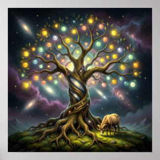 Affiche Bélier et Arbre de Vie parmi les étoiles et les ga
