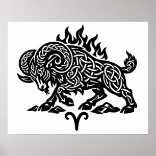 Affiche Bélier Fire‑Bélier – Encre Hantée Celtique Zodiaqu