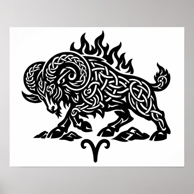 Affiche Bélier Fire‑Bélier – Encre Hantée Celtique Zodiaqu (Devant)
