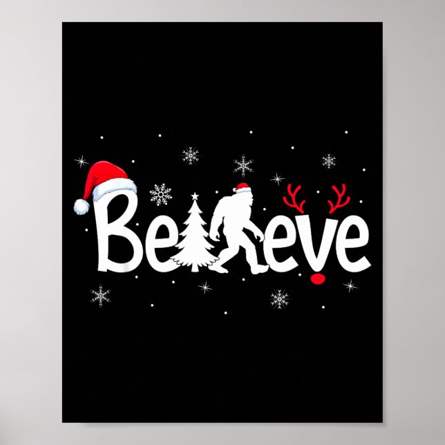 Affiche Believe Bigfoot Sasquatch Reindeer Santa Hat Merry (Devant)