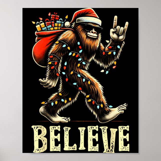Affiche Believe Bigfoot Sasquatch Santa Reindeer Christmas (Devant)