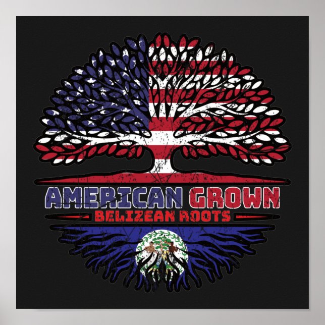 Affiche Belize Bélizien États-Unis États-Unis Arbre des Ét (Devant)