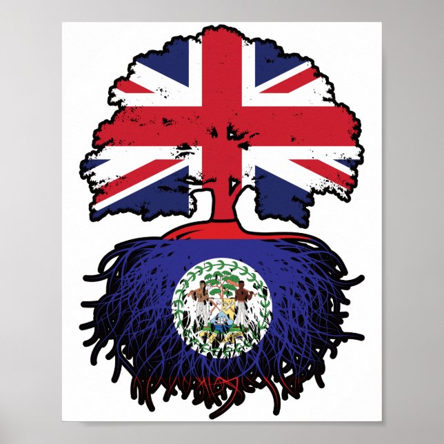 Affiche Bélize Bélizien Royaume-Uni drapeau des racines d' (Devant)