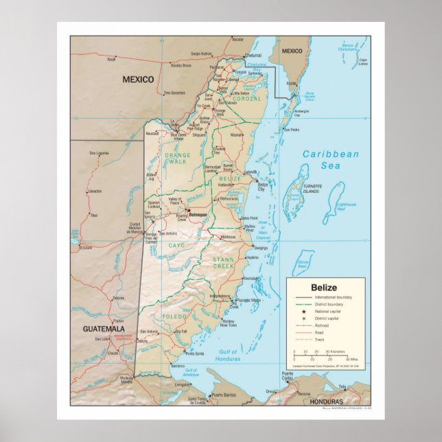 Affiche Belize Map (2003) Pays d'Amérique centrale (Devant)
