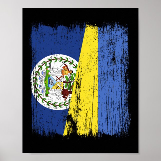 Affiche Belize Ukraine Drapeau Demi Belizean Héritage Ukra (Devant)