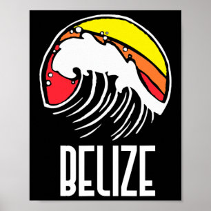 Affiche Belize Vintage 80s Rétro Surfing Vague de Plage Gr