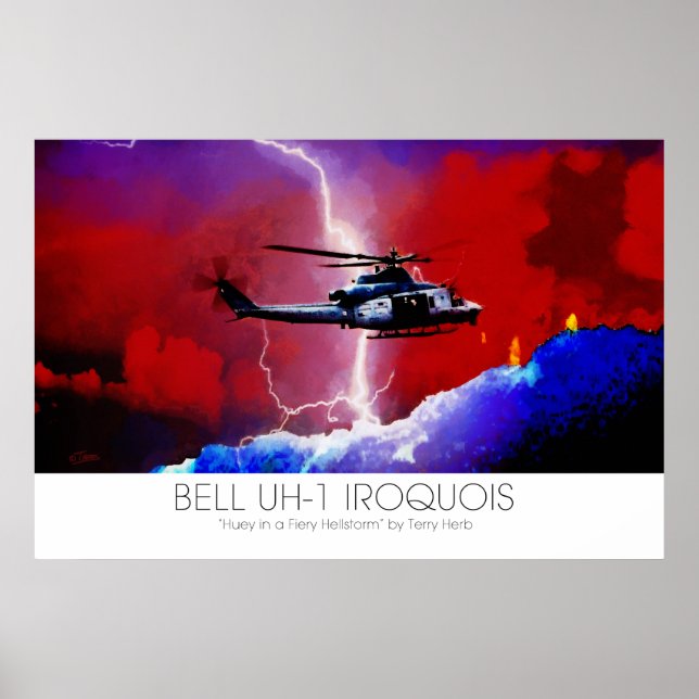 Affiche Bell UH-1 Iroquois Huey Lightning Strike Surreal (Devant)