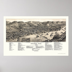 Affiche Bellaire, carte panoramique de l'OH - 1882