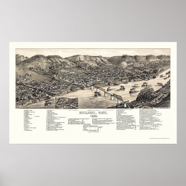 Affiche Bellaire, carte panoramique de l'OH - 1882 (Devant)