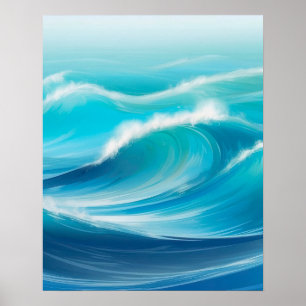 Affiche Belle abstraite douce Bleu Océan Vagues Splash