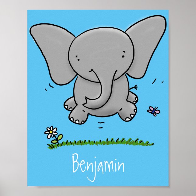 Affiche Belle adorable dessin d'éléphant bébé (Devant)