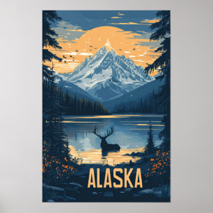 Affiche Belle Alaska USA Vintage Illustration Voyage