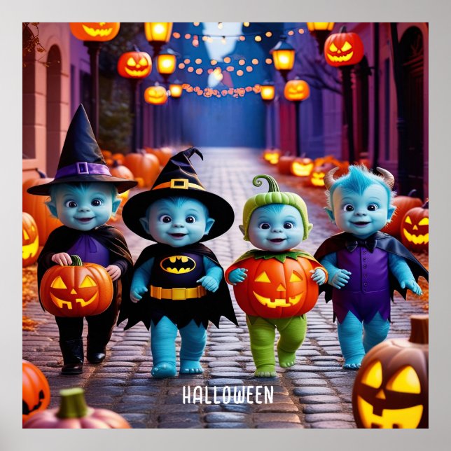 Affiche Belle Alien Trick ou Traitements Scène d'Halloween (Devant)