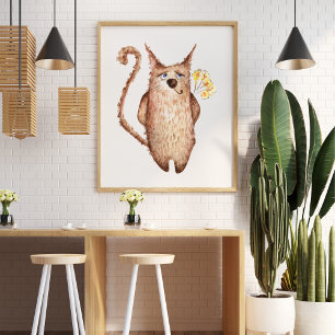 Affiche Belle amusante aquarelle chat illustration décorat