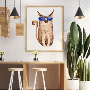 Affiche Belle amusante aquarelle chat illustration décorat