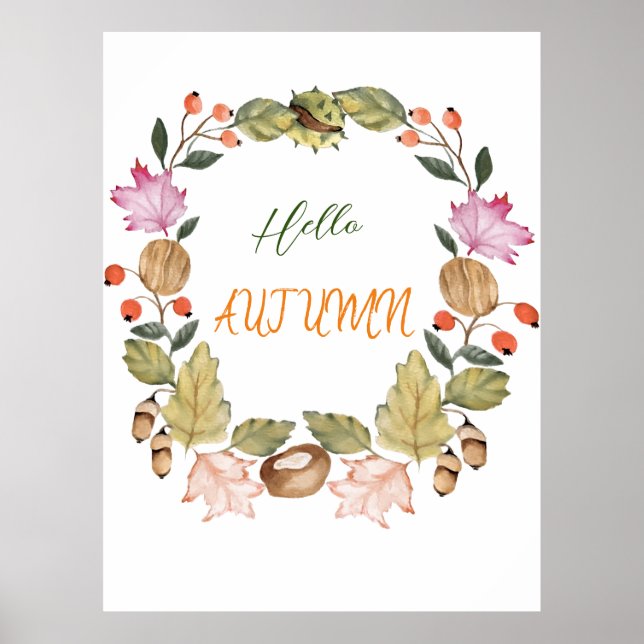 Affiche Belle aquarelle automne couronne de feuille (Devant)