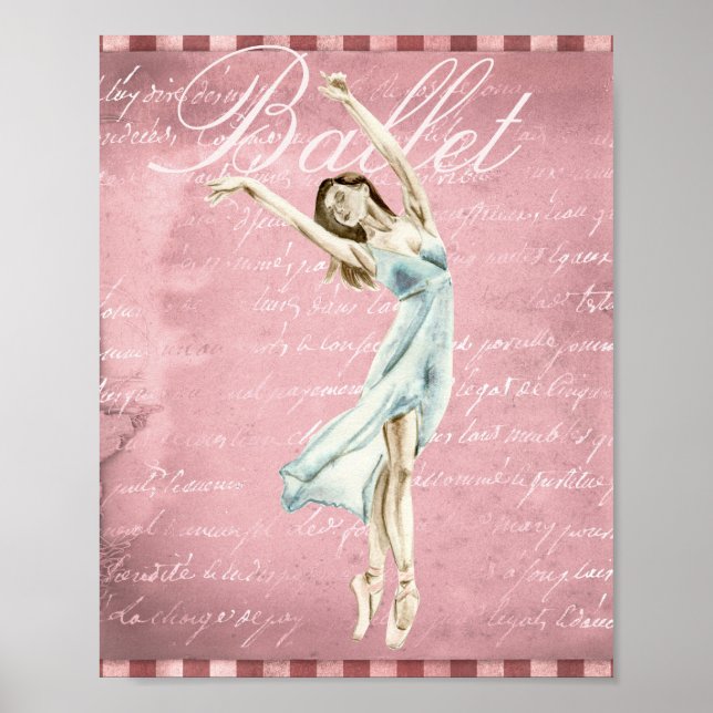 Affiche Belle Aquarelle Ballerina Script Rose Ballet (Devant)