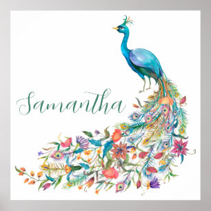 Affiche Belle aquarelle bleu paon I