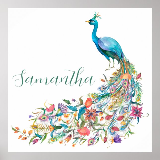 Affiche Belle aquarelle bleu paon I (Devant)