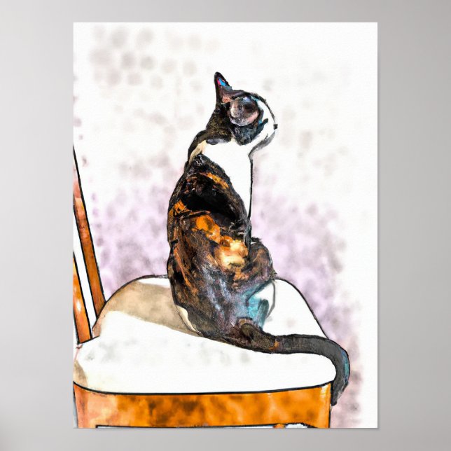 Affiche Belle aquarelle Calico Cat (Devant)