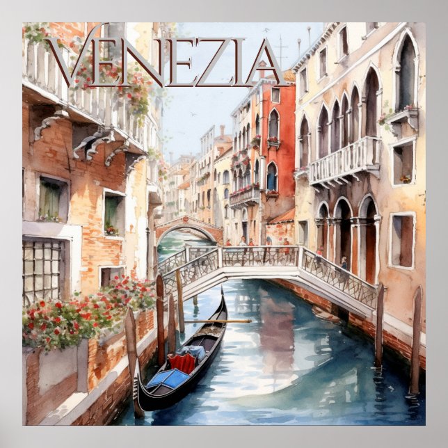 Affiche Belle aquarelle Canal de Venise Voyage (Devant)