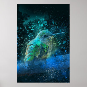 Affiche belle aquarelle colibri