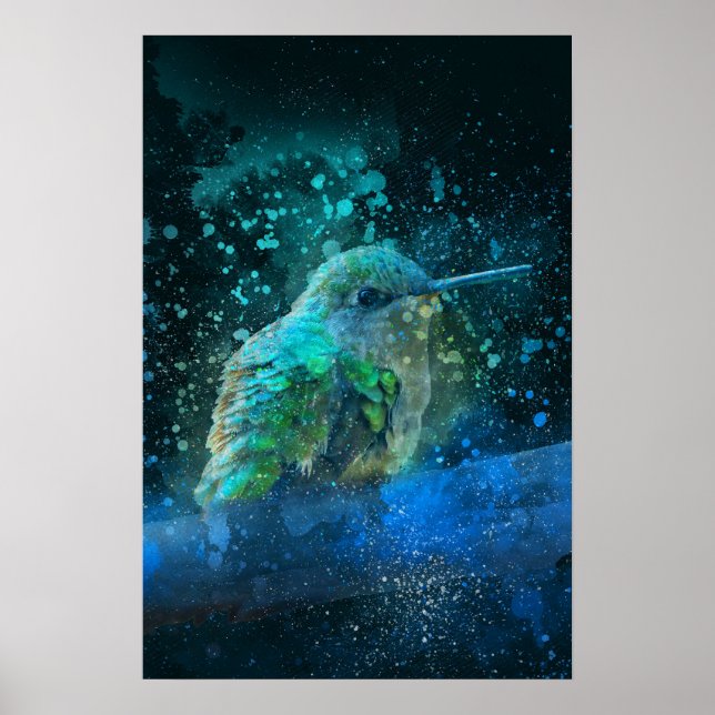 Affiche belle aquarelle colibri (Devant)