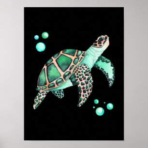 Affiche Belle aquarelle de la tortue marine
