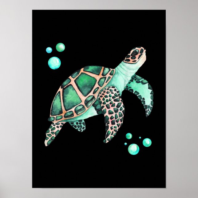 Affiche Belle aquarelle de tortue marine (Devant)