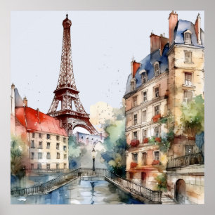 Affiche Belle aquarelle de voyage à Paris