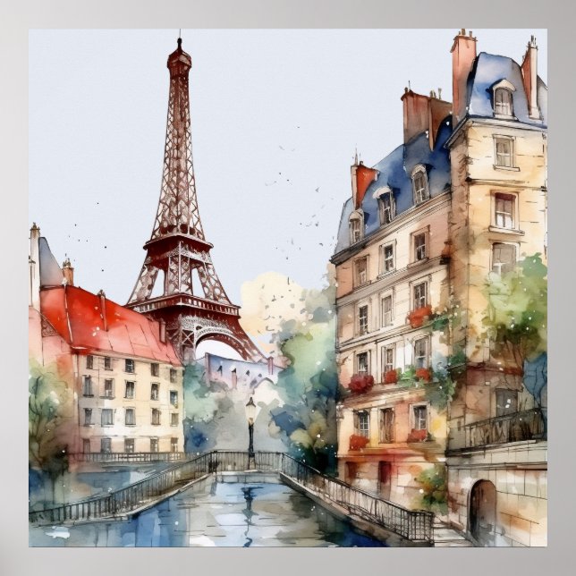 Affiche Belle aquarelle de voyage à Paris (Devant)