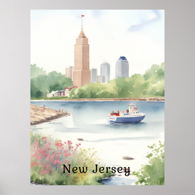 Affiche Belle aquarelle du New Jersey (Devant)