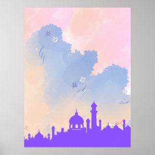 Affiche Belle aquarelle Floral Mosque Cadeau islamique
