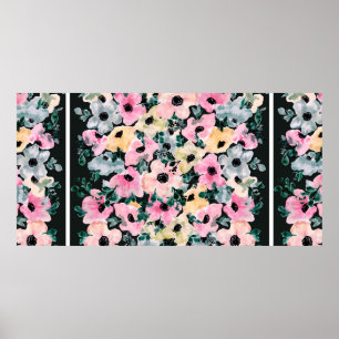 Affiche Belle aquarelle imprimé floral avec fond foncé