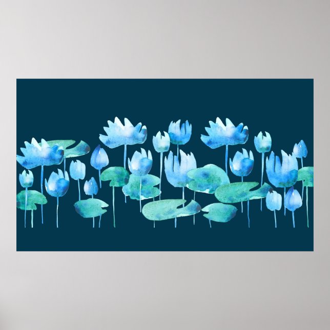 Affiche Belle aquarelle lotus fleurs fleurissant (Devant)