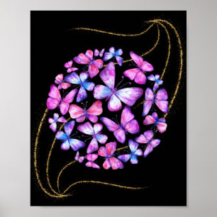 Affiche Belle Aquarelle Papillons avec Boule d'Or