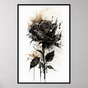 Affiche Belle aquarelle Rose noir