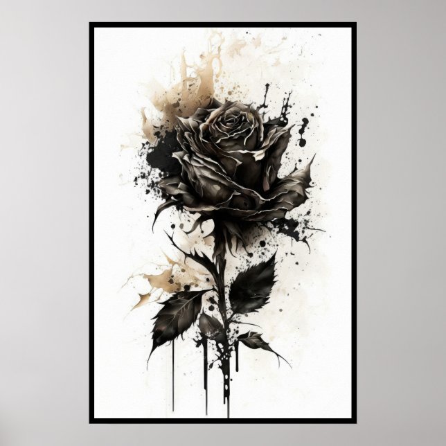 Affiche Belle aquarelle Rose noir (Devant)