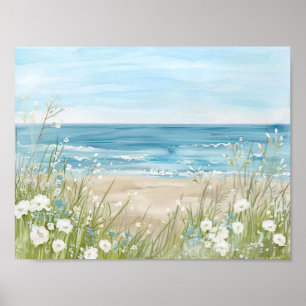 Affiche belle aquarelle style paysage de plage