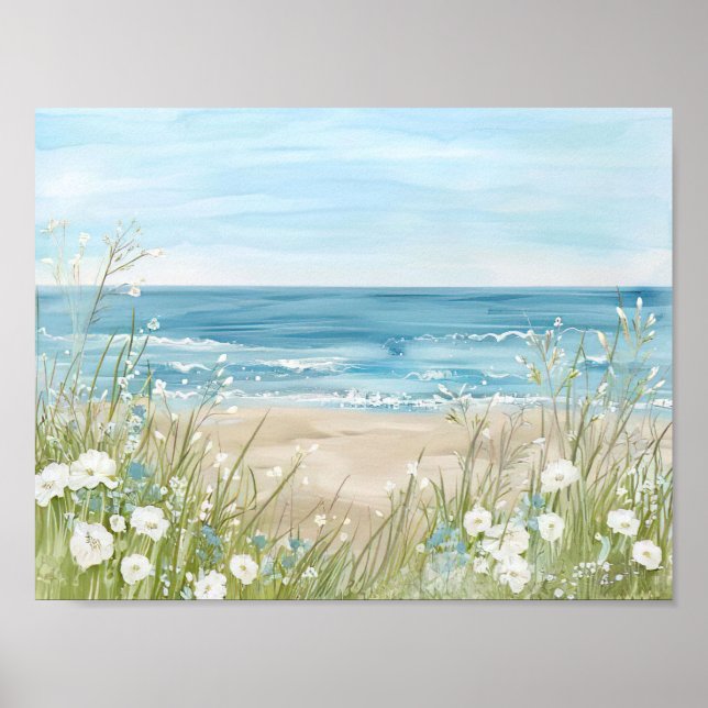 Affiche belle aquarelle style paysage de plage (Devant)