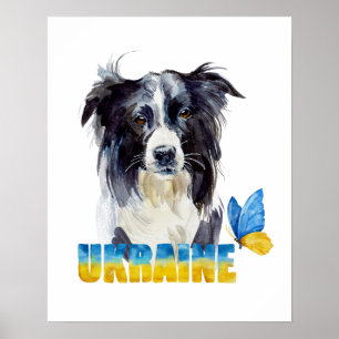 Affiche Belle aquarelle Ukraine Chien et Papillon