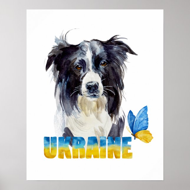 Affiche Belle aquarelle Ukraine Chien et Papillon (Devant)